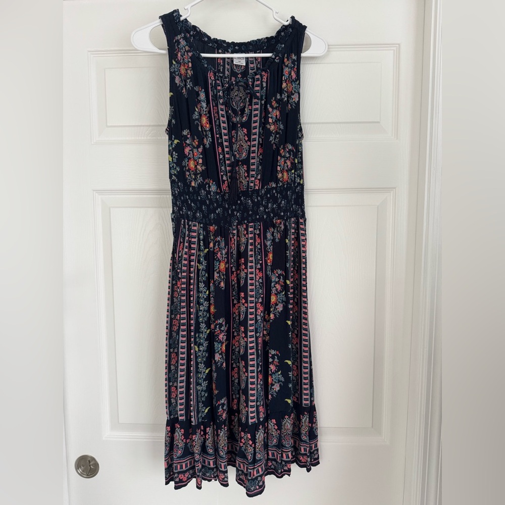 Bila Dress Womens Colorful Floral Stripe Sleeveless Boho Peasant Ruffle Trim